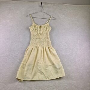 My Brand Yellow White Striped Smocked Tie Front Mini Dress Small NWT